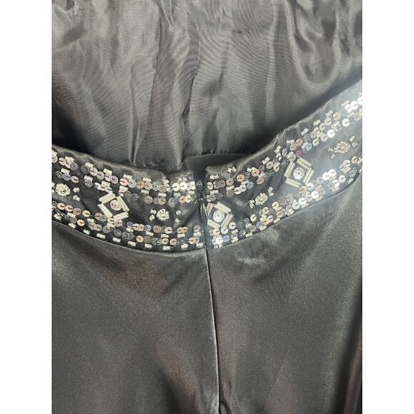 Mxi Dress Women 7 / 8 Black Beaded Asymmetrical Satin Gatsby Formal Regency Lux - Picture 5 of 12